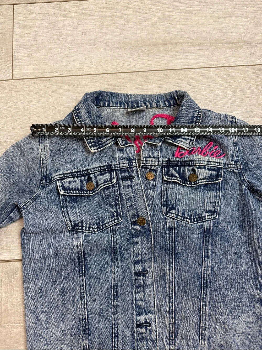 Barbie Denim Jacket Kids XL Embroidered Logo Blue Jean Jacket Youth XL